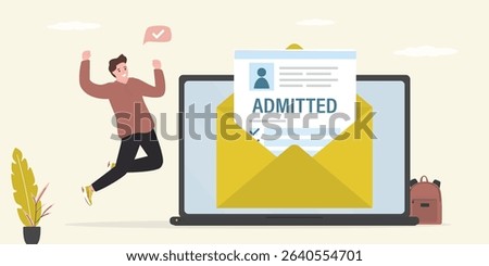 Smart businessman sitting and work with laptop on email envelope. Email and data management, handle many emails or manage to reply all emails, efficiency or productive way. File manager. flat vector