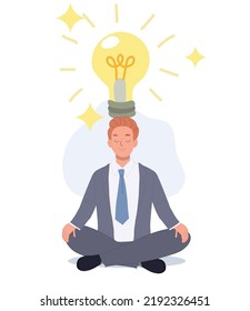 smart Businessman thinking during meditation,got an idea. flat vector cartoon illustration