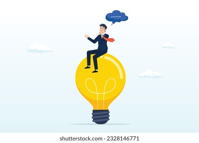 Smart businessman thinking on imagination light bulb idea, creative thinking, using imagination and creativity for solution idea or solve business problem, contemplation or brilliant idea (Vector)