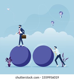 Smart businessman walking on the ball-Business innovation concept