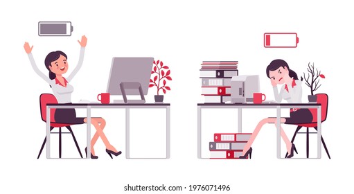 Smart businesswoman, manager full with energy, empty at working place. Attractive office worker professional look, formal attire. Vector flat style cartoon illustration isolated on white background