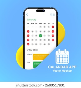 Smart Calendar App Concept: UIUX Design Mockup for To-Do Lists and Appointments on Frameless Smartphone Screen