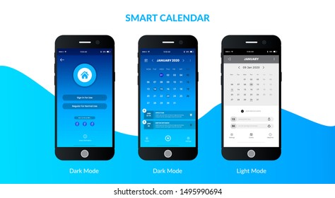 smart calendar apps ui & ux design theme design template. color version apps date planer apps. mobile apps design