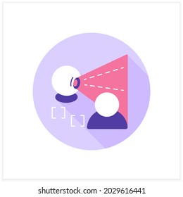  Smart cam flat icon. Security video camera with facial recognition system. Digital smart technologies concept. Color vector illustration