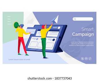 Smart campaign landing page template. Business team working on digital marketing. Website advertising and promotion, content management concept flat vector illustration flat vector illustration