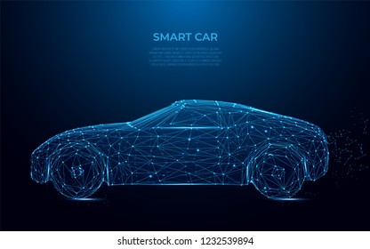 	
Smart Car. Abstract Image Of Smart Car In The Form Of A Starry Sky Or Space. Cars Vector Wireframe Concept. Polygon Vector Design. Speed, Drive, Fast Race Auto Style, Power Concept Vector. Poly Art