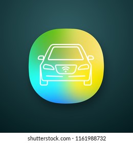 Smart car app icon. NFC auto. Intelligent vehicle. Self driving automobile. UI/UX user interface. Autonomous car. Driverless vehicle. Web or mobile application. Vector isolated illustration