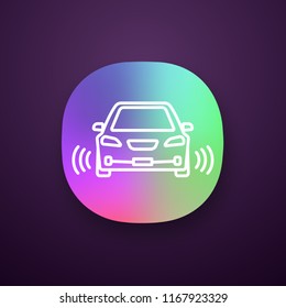 Smart car app icon. NFC auto with radar sensors. Intelligent vehicle. UI/UX user interface. Web application. Self driving automobile. Autonomous car. Driverless vehicle. Vector isolated illustration
