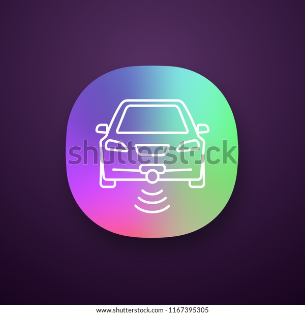 Smart\
car app icon. NFC auto. Intelligent vehicle. UI/UX interface. Web\
or mobile application. Self driving automobile. Autonomous car.\
Driverless vehicle. Vector isolated\
illustration