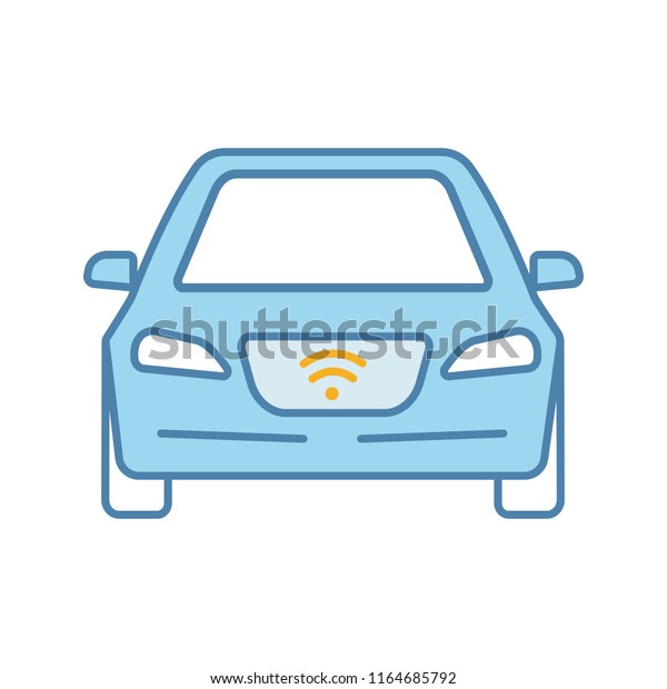 Smart car color icon. NFC auto. Intelligent\
vehicle. Self driving automobile. Autonomous car. Driverless\
vehicle. Isolated vector\
illustration