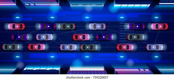 Smart car concept Autonomous self-driving vehicle on the city road Vector illustration