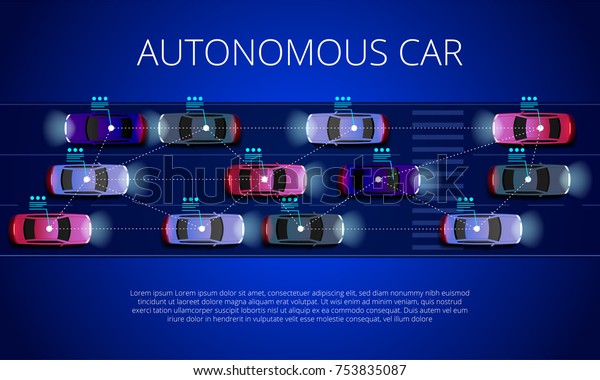 Smart car concept Autonomous self-driving\
vehicle on the city road Vector\
illustration