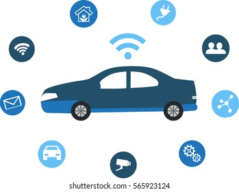 Smart Car concept. Conected to the world around it with smart navigation system and safety measures.