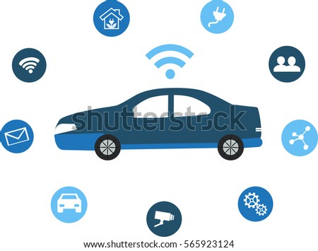 Smart Car concept. Conected to the world around it with smart navigation system and safety measures.