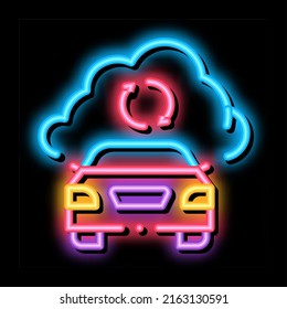 smart car connection cloud neon light sign vector. Glowing bright icon smart car connection cloud sign. transparent symbol illustration