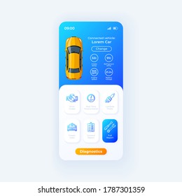 Smart car diagnostics app smartphone interface vector template. Mobile app page day mode design layout. Vehicle detail info screen. Flat UI for application. Automobile status on phone display