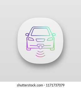 Smart car in front view app icon. NFC auto. Intelligent vehicle. UI/UX interface. Web or mobile application. Self driving automobile. Autonomous car. Driverless vehicle. Vector isolated illustration