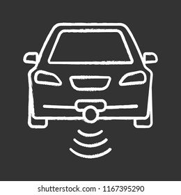 Smart car in front view chalk icon. NFC auto. Intelligent vehicle. Self driving automobile. Autonomous car. Driverless vehicle. Isolated vector chalkboard illustration