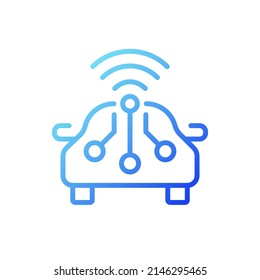 Lineares Vektorsymbol für schlaue Autodradienten. Remote-Zugriff auf die Automobil-Steuerung. Internet der Dinge. Kluges Gerät. Dünnlinienfarbensymbol. Modernes Piktogramm. Vektor-einzelne Rahmenzeichnung