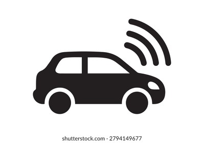 Smart car icon autonomous vehicle wireless connection signal technology future intelligent transport drive vector isolated illustration