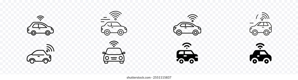 Ícone de carro inteligente. ícone de carro autônomo sem motorista, Conjunto de ícones de veículo inteligente, Ícones de carro autônomo, Coleção de ícones de carro inteligente