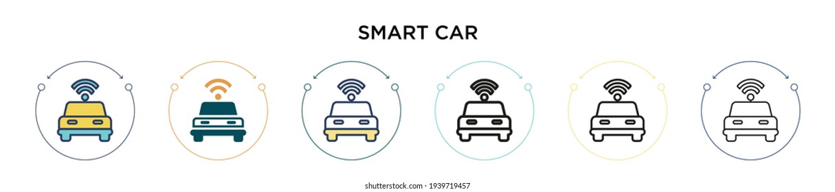 Smart car icon in filled, thin line, outline and stroke style. Vector illustration of two colored and black smart car vector icons designs can be used for mobile, ui, web
