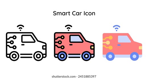 Smart Car Icon Related to Internet of Things. Line, Line Color, Flat Style.