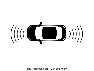 Icono de coche inteligente. Coche inteligente con sistema de sensores y teledetección. Auto sin conductor o autónomo. Sensor de estacionamiento de auto inteligente. Ilustración vectorial.  