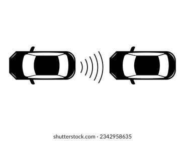 Smart Car Icon. Smart Car with Remote Sensing and Sensor System. Driverless or Autonomous Car. Smart Car Parking Sensor. Vector Illustration. 