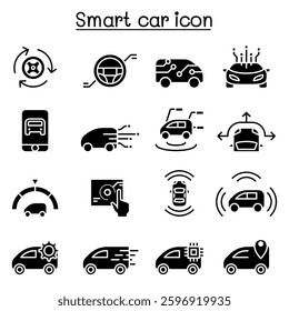 Smart car icon set in glyph style