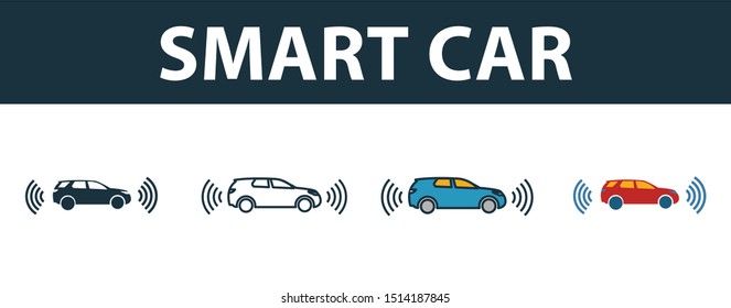 Smart Car icon set. Premium simple element in different styles from smart devices icons collection. Set of smart car icon in filled, outline, colored and flat symbols concept.