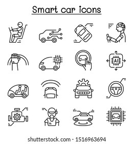 Smart Car Icon Set In Thin Line Style
