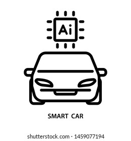 Smart car icon. Stroke outline style. Vector. Isolate on white background.