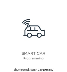 Smart car icon. Thin linear smart car outline icon isolated on white background from programming collection. Line vector sign, symbol for web and mobile