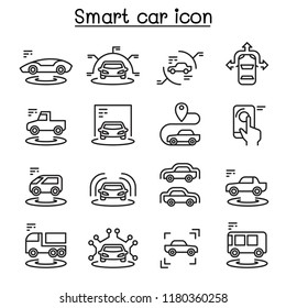 Smart Car Icons Set In Thin Line Style