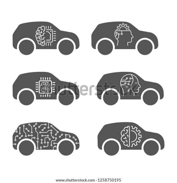 Smart car icons set, unmanned machines in flat\
style. EPS 10. Vector