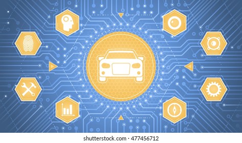 Smart Car Interface. Infographical template as a graphic interface of 'Smart Car Control Panel'.