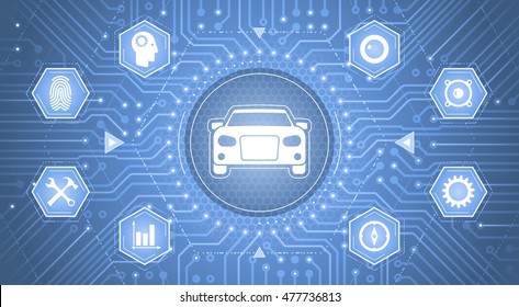 Interface de carro inteligente. Modelo infográfico como uma interface gráfica do 'Painel de Controle do Carro Inteligente'.