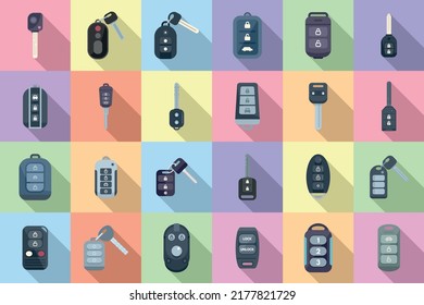 Smart Car Key Icons Set Flat Vector. Driver Mobile. Smart Alarm