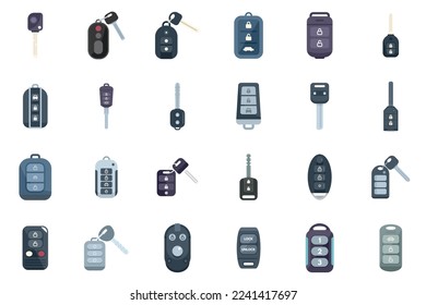 Smart car key icons set flat vector. Driver mobile. Smart alarm isolated