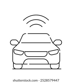 Ícone de linha de carro inteligente. Controlado automaticamente via Internet. Tecnologias e inovações modernas. Sistema de Wi-Fi em automóveis. Software de IA. Ilustração de vetor linear isolada no plano de fundo branco