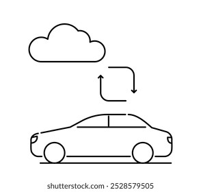 Smart car line icon. Auto with thermoregulation. Modern technologies and innovations. Artificial intelligence in software. Linear vector illustration isolated on white background