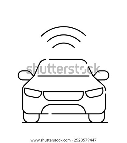 Smart car line icon. Auto controlled via Internet. Modern technologies and innovations. Wifi system in automobile. AI software. Linear vector illustration isolated on white background