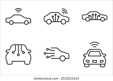 Conjunto de ícones lineares do Smart Car. Acesso remoto ao controle de automóveis. Internet das coisas. ilustração vetorial sobre fundo branco