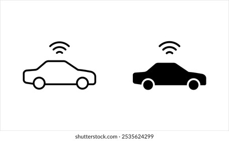 Intelligentes Auto lineares Symbol-Set. Fernzugriff auf die Steuerung von Kraftfahrzeugen. Internet der Dinge. Vektorgrafik auf weißem Hintergrund