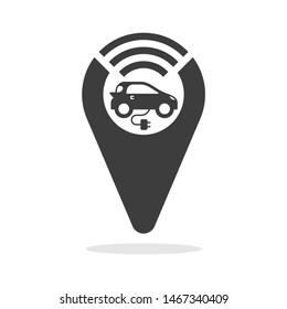 Smart car location sign flat design icon