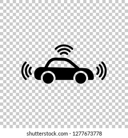 Smart car, modern autonomous auto, automatic transport, technology icon. Black symbol on transparent background