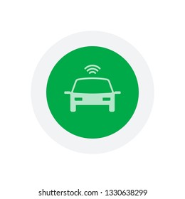 Smart car, modern autonomous auto, automatic transport, technology icon. Icon in colored circle with gray bold border. Web button, modern flat design