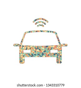 Smart car, modern autonomous auto, automatic transport, technology icon. Colored mosaic with polygons