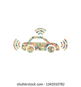 Smart car, modern autonomous auto, automatic transport, technology icon. Colored mosaic with polygons